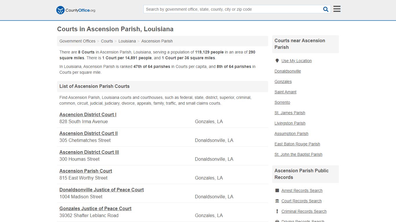 Courts - Ascension Parish, LA (Court Records & Calendars)